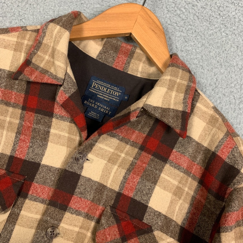 Pendleton Board Shirt Mens Small S Loop Collar Wool Plaid Flannel Pockets Button